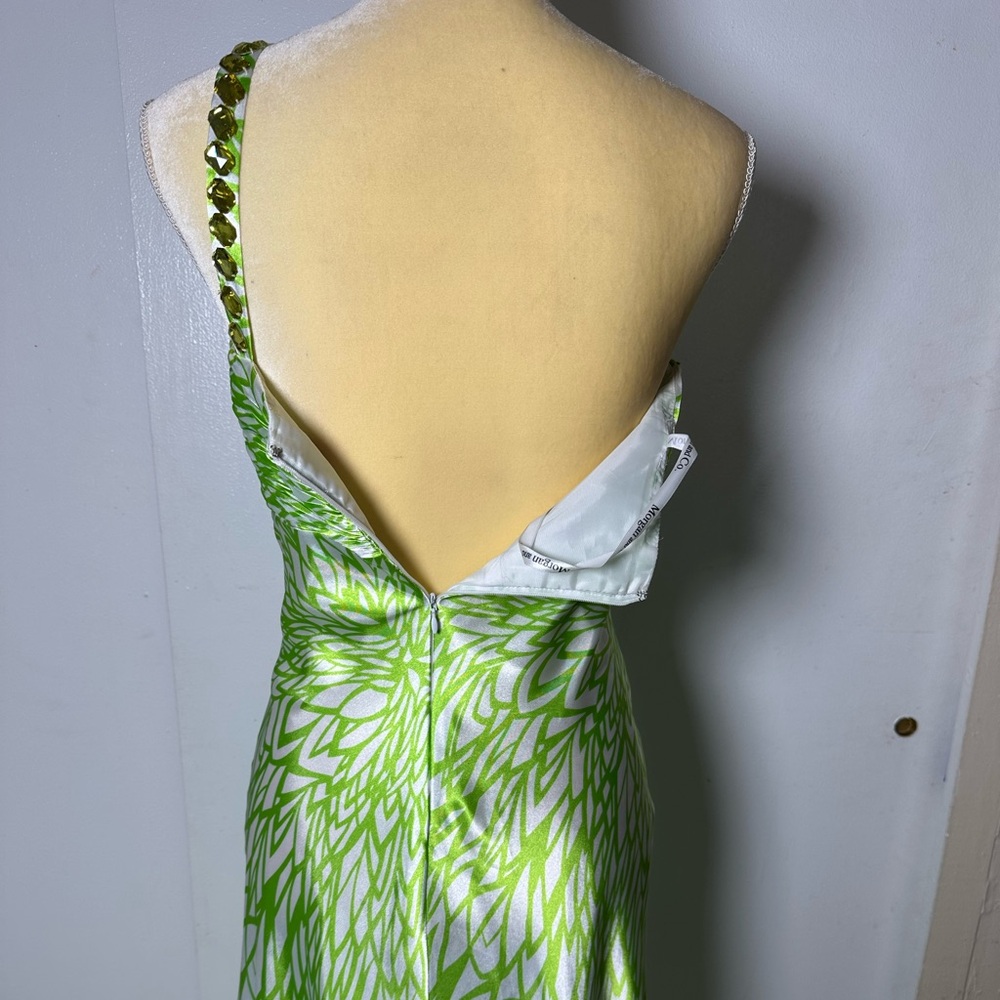 Morgan & Co Vintage Y2K Prom Gown Lime Green Silver 1 Shoulder Embellished 9/10 - Picture 7 of 12